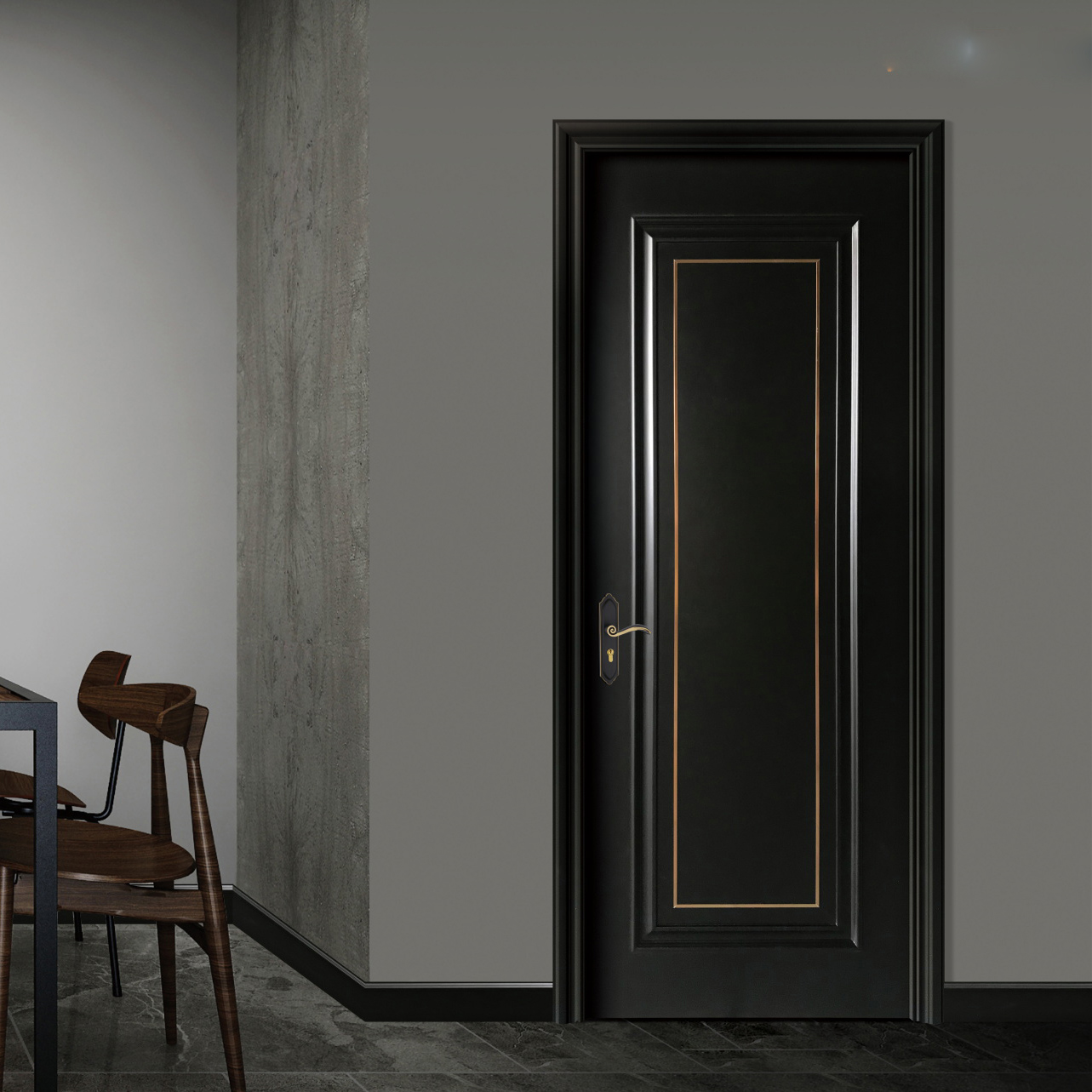 厂家热销鑫顺来X-8045平开外扣镶金属条实木烤漆门